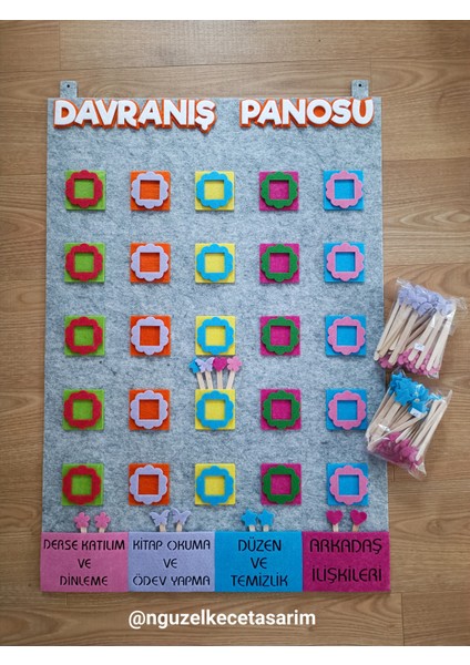 Keçe Davranış Panosu, Davranış Ödül Panosu - 1. 2. 3. Sınıf ve Okul Öncesi - Gri fiyatları