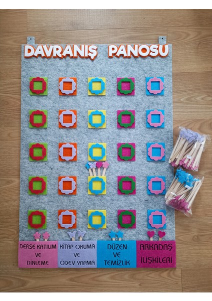 Keçe Davranış Panosu, Davranış Ödül Panosu - 1. 2. 3. Sınıf ve Okul Öncesi - Gri