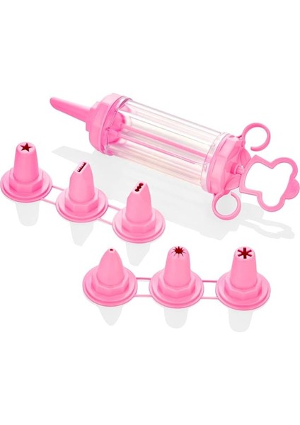 Krema Dekaratör Pompası ve Dekoratif Uçlar Seti (Pembe)