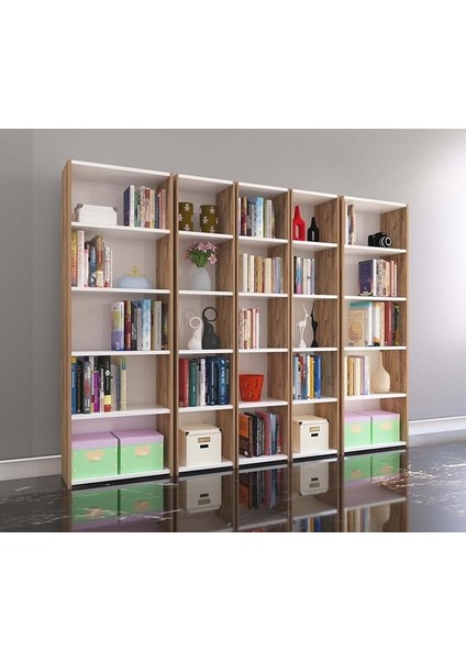 Mobilya 5'li Arkalıklı Kitaplık Atlantikçam Beyaz