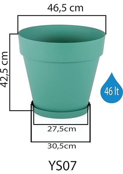 YS07 Yalı Saksı Drenaj Aparatlı Tabaklı Dekoratif Saksı 46,5cm, 46 Litre Mocha fiyatları