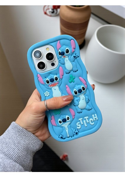iPhone 14 Pro Max / 15 Pro Max Uyumlu Stitch Desenli Kabartmalı Sevimli Silikon Kılıf fiyatları