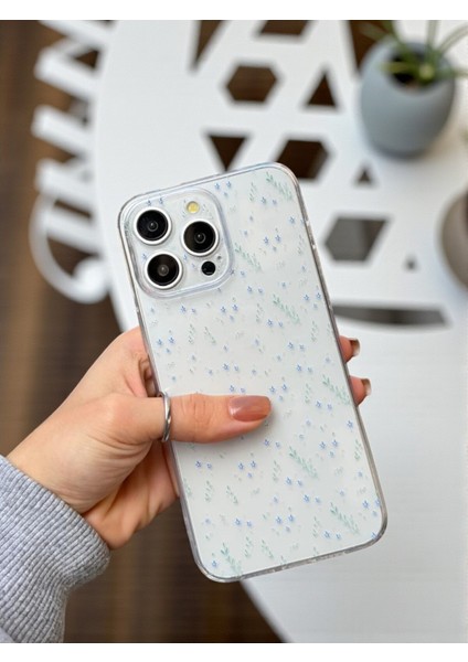 iPhone 15 Pro Max Uyumlu Şeffaf Çiçek Desenli Yumuşak Kamera Korumalı Silikon Kılıf
