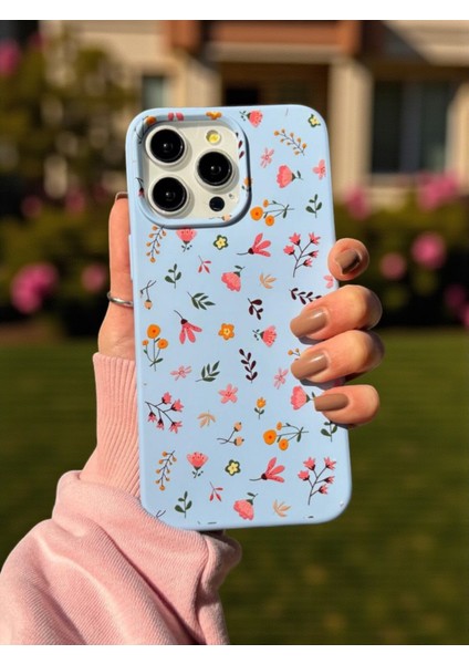 iPhone 14 Pro Max Uyumlu Mavi Çiçek Desenli Lansman Liquid Silikon Kılıf modelleri