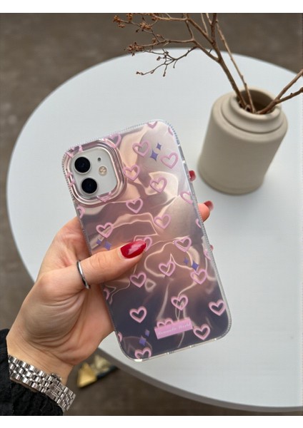 Apple iPhone 11 Uyumlu Hologram Pembe Kalp Desenli Silikon Kılıf Darbeye Dayanıklı, Kapak fiyatları