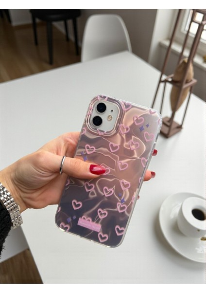 Apple iPhone 11 Uyumlu Hologram Pembe Kalp Desenli Silikon Kılıf Darbeye Dayanıklı, Kapak modelleri