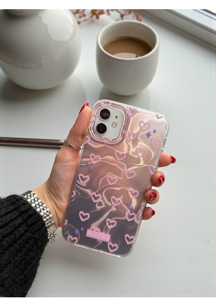 Apple iPhone 11 Uyumlu Hologram Pembe Kalp Desenli Silikon Kılıf Darbeye Dayanıklı, Kapak indirimleri