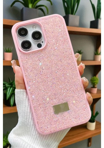 iPhone 15 Pro Max Uyumlu – Elmas Tasarımlı, Pembe Taşlı, Işıltılı Pırlanta Silikon Kılıf