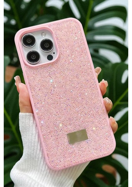 iPhone 15 Pro Max Uyumlu – Elmas Tasarımlı, Pembe Taşlı, Işıltılı Pırlanta Silikon Kılıf