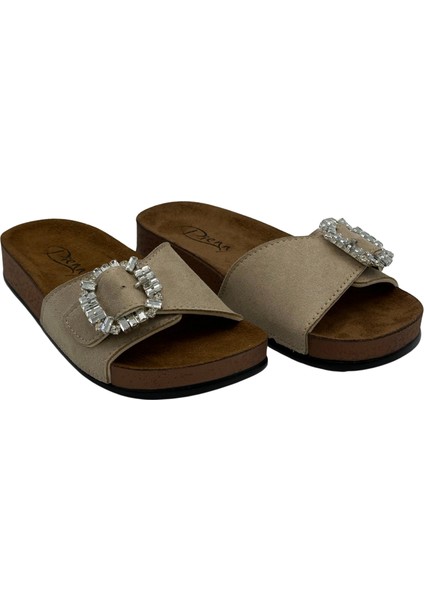 Tek Tokalı Kadife Desenli Ortopedik Kadın Terlik