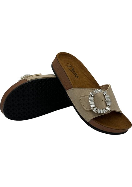 Tek Tokalı Kadife Desenli Ortopedik Kadın Terlik