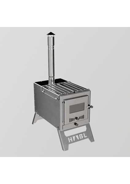 -Krom Çift Askılı Çadır Sobası – Kül Hazneli | 430 Krom, 1.50 mm Sac, Kamp ve Outdoor Soba Seti