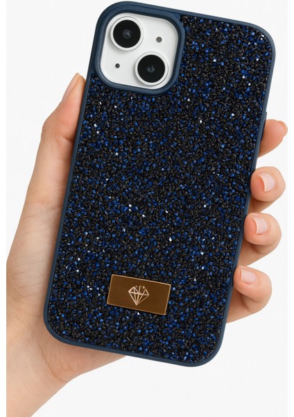 iPhone 14 Plus / 15 Plus Uyumlu – Elmas Tasarımlı, Lacivert Taşlı, Işıltılı Pırlanta Silikon Kılıf fiyatları