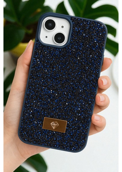 iPhone 14 Plus / 15 Plus Uyumlu – Elmas Tasarımlı, Lacivert Taşlı, Işıltılı Pırlanta Silikon Kılıf modelleri
