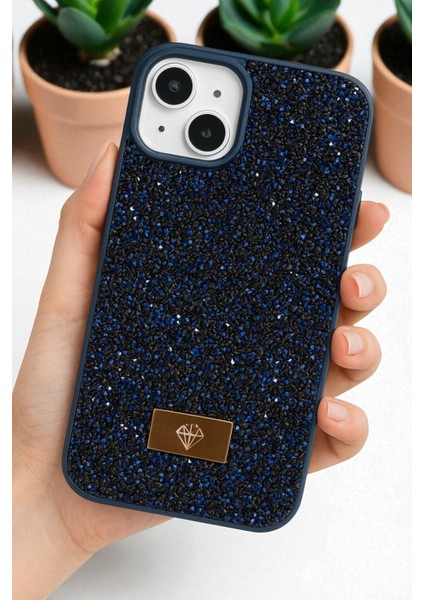 iPhone 14 Plus / 15 Plus Uyumlu – Elmas Tasarımlı, Lacivert Taşlı, Işıltılı Pırlanta Silikon Kılıf fırsatları