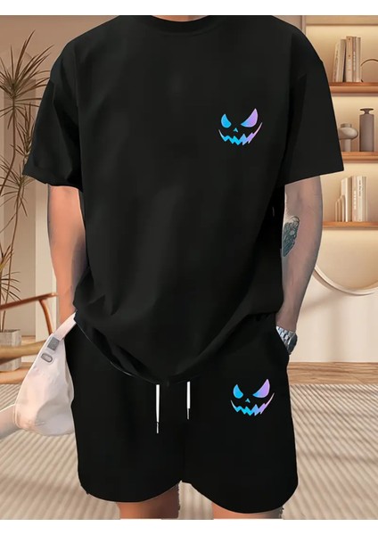 Erkekler Için Baskılı Iki Parçalı Trendy Günlük Giyim Seti: