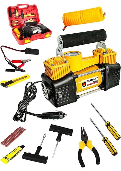 Profesyonel Çift Pistonlu 12 V 150 Psi Dakikada 85 Lt Araç Araba Lastik Bot Şişirme Kompresörü Lastik Tamir Kiti Hediyeli