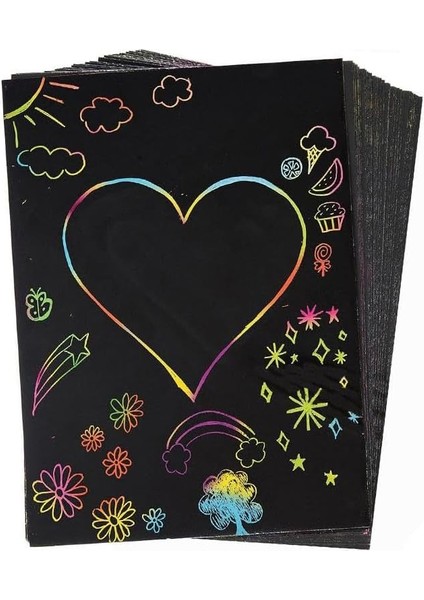 Sihirli Gökkuşağı Kazıma Kağıdı A4 5 Yaprak 1 Paket 20X30 cm Siyah Sihirli Kağıt Rainbow Paper