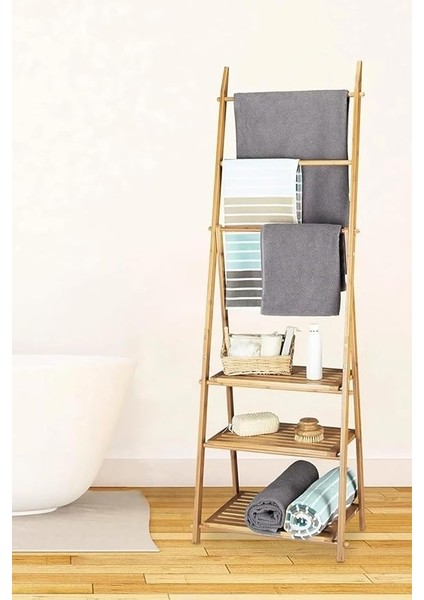 Bambu 3 Raflı Havlu Askısı Banyo Düzenleyici Havluluk Organizer DB-0006