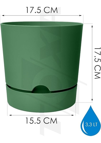 Begonya Saksı Tabaklı Drenajlı Mat Plastik Çiçek Saksısı (Yeşil, 3.3 Litre) fiyatları