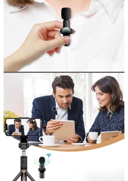 Buffer® Type C Uyumlu Iphone Dönüştürücülü Kablosuz Yaka Mikrofonu Android ve Iphone Uyumlu Mini Mikrofon