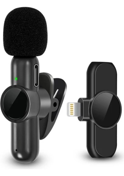 Buffer® Type C Uyumlu Iphone Dönüştürücülü Kablosuz Yaka Mikrofonu Android ve Iphone Uyumlu Mini Mikrofon