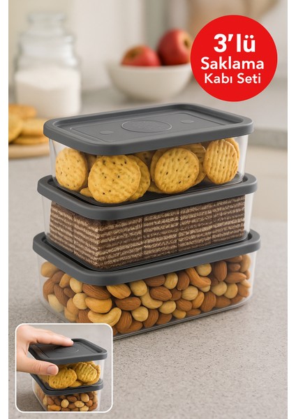 3’lü Saklama Kabı Seti 0.70L–1.0L–1.5L | Gri Kapak | Sızdırmaz, Buzdolabı Düzenleyici, Gıda Saklama fiyatları
