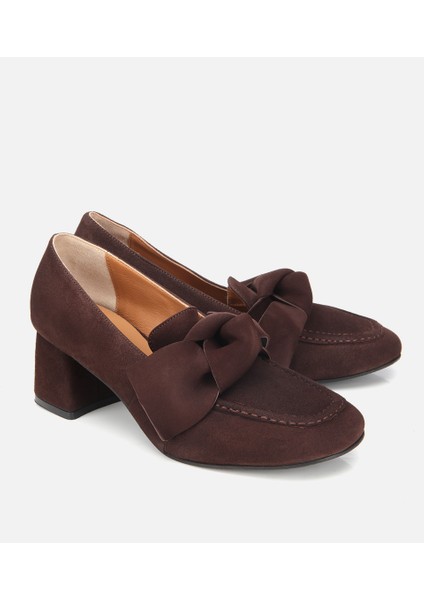 01AYH315450A480 KADIN Süet Kahverengi Fiyonk Detaylı Kalın Topuklu Ayakkabı fiyatları
