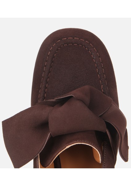 01AYH315450A480 KADIN Süet Kahverengi Fiyonk Detaylı Kalın Topuklu Ayakkabı indirimleri