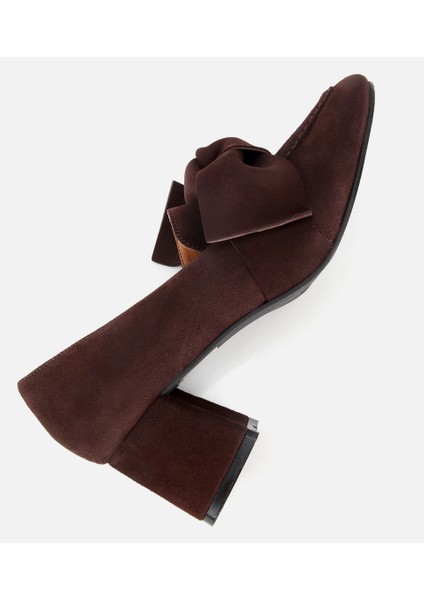 01AYH315450A480 KADIN Süet Kahverengi Fiyonk Detaylı Kalın Topuklu Ayakkabı