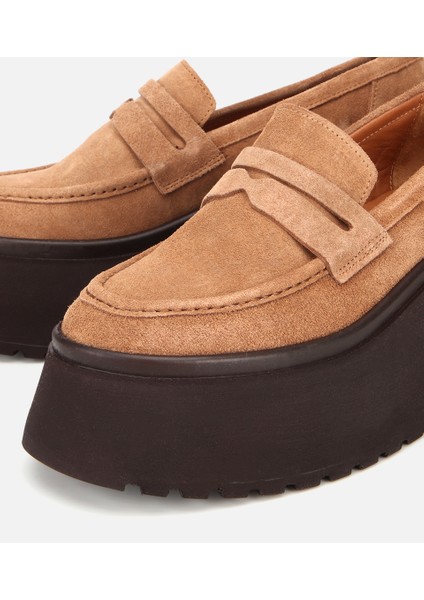 01AYH315720A340 KADIN Süet Deri Taba Dolgu Topuklu Günlük Loafer modelleri