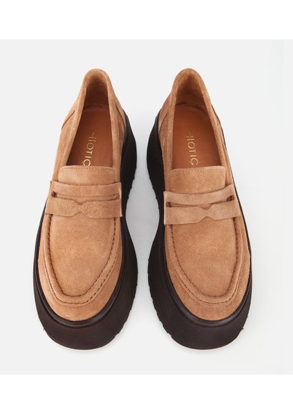 01AYH315720A340 KADIN Süet Deri Taba Dolgu Topuklu Günlük Loafer
