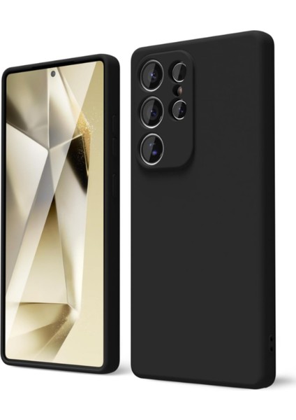 Samsung S25 Ultra Uyumlu Siyah Lansman Seri Liquid Silikon Kılıf, Darbe Emici Yumuşak Koruyucu Kapak