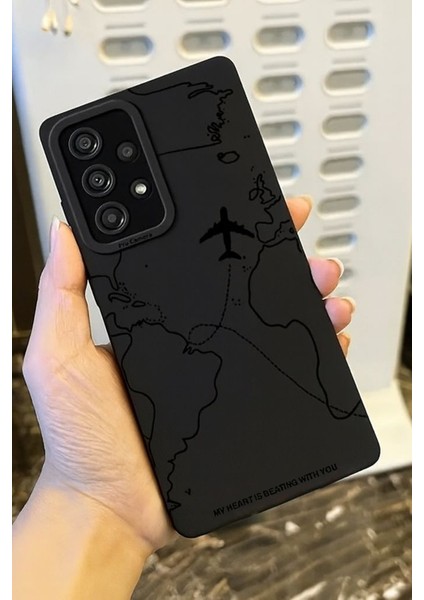 Samsung A32 Uyumlu Uyumlu – Siyah Harita Desenli Yumuşak Silikon Kılıf