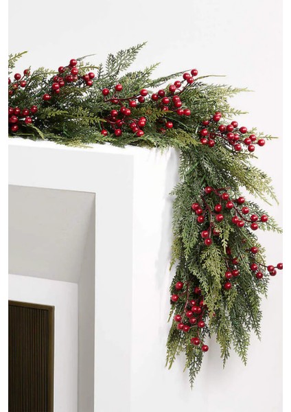 Faux Pre-Lit Hemlock & Berry Garland 6' LED Işıklı Yılbaşı Çelengi