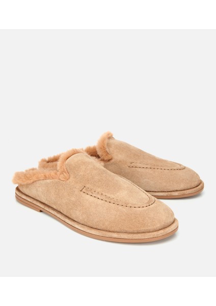 01TEH315350A300 KADIN Süet Deri Bej Içi Kürklü Düz Günlük Terlik modelleri