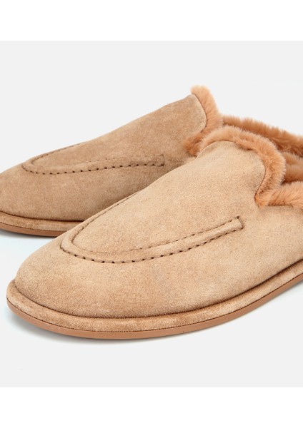 01TEH315350A300 KADIN Süet Deri Bej Içi Kürklü Düz Günlük Terlik fırsatları