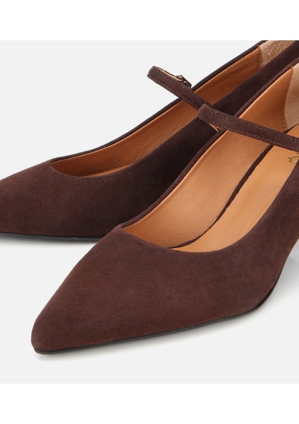 01AYH317710A480 KADIN Süet Deri Mary Jane Kahverengi Ince Bantlı Stiletto modelleri