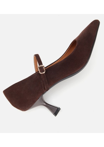 01AYH317710A480 KADIN Süet Deri Mary Jane Kahverengi Ince Bantlı Stiletto