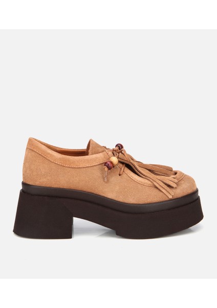 01AYH316840A370 KADIN Süet Deri Taba Püskül Detaylı Kalın Tabanlı Günlük Loafer