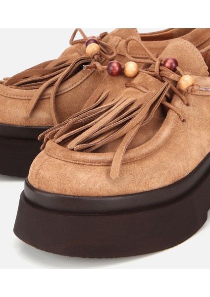 01AYH316840A370 KADIN Süet Deri Taba Püskül Detaylı Kalın Tabanlı Günlük Loafer modelleri