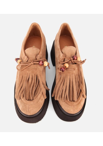 01AYH316840A370 KADIN Süet Deri Taba Püskül Detaylı Kalın Tabanlı Günlük Loafer