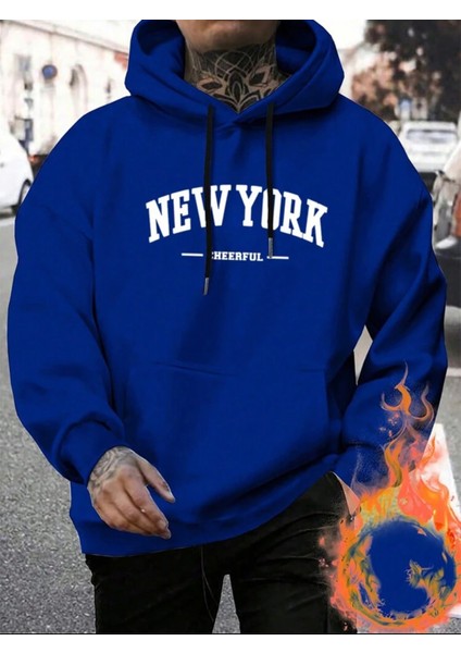 Kapüşonlu Newyork Baskılı Sweatshirt Mevsimlik Sonbahar Kış Için Uygundur