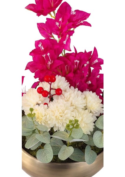 Bronz Bowl Deluxe – Begonvil & Krizantem Aranjmanı