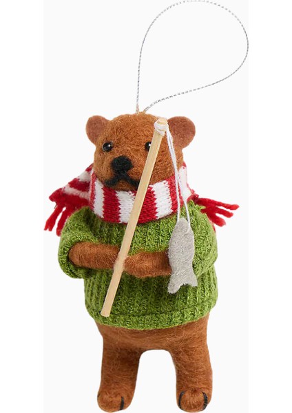 Felted Wool Ice Fishing Bear Christmas Ornament Yılbaşı Ağaç Süsü