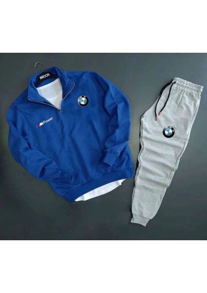 ✅bmw M Power Baskılı Yarım Fermuarlı Sweatshirt-Eşofman Altı Set Kombin
