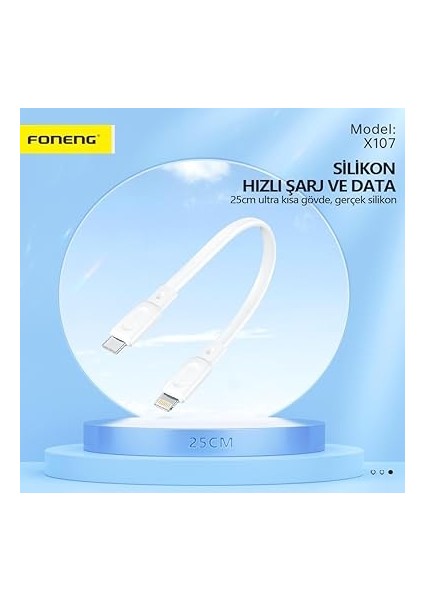 X107 Mini Type-C To Lightning 30CM Şarj Kablosu ve Data Kablosu Beyaz fırsatları