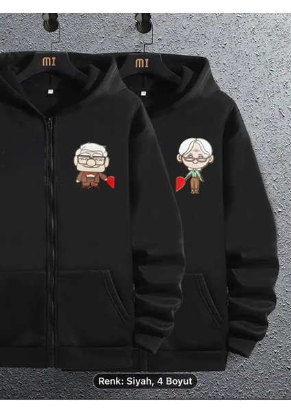 Yukarı Bak Renkli Yandan Cepli Boydan Fermuarlı Sevgili Kombinli 2li Paket Sweatshirt