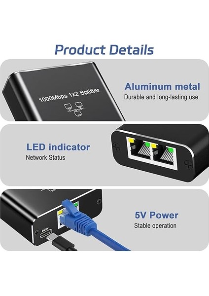 Splitter 1 Ila 2, Gigabit Ağ Bölücü, RJ45 Lan Internet Bölücü, Bilgisayar, Anahtar, Yönlendirici, Adsl, Set Üstü Kutu, Dijital Tv (Aynı Anda Çalışıyor Için Laı Splitter) indirimleri
