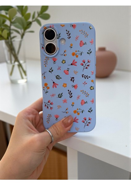 iPhone 17 Uyumlu Mavi Çiçek Desenli Lansman Liquid Silikon Kılıf modelleri